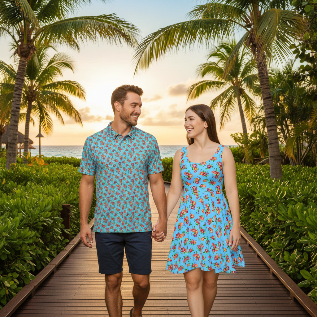 Aqua Flowered Sky - Couple