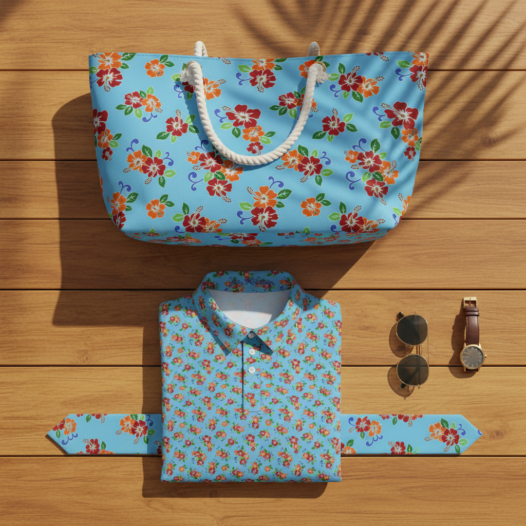 Aqua Flowered Sky - Flat Lay