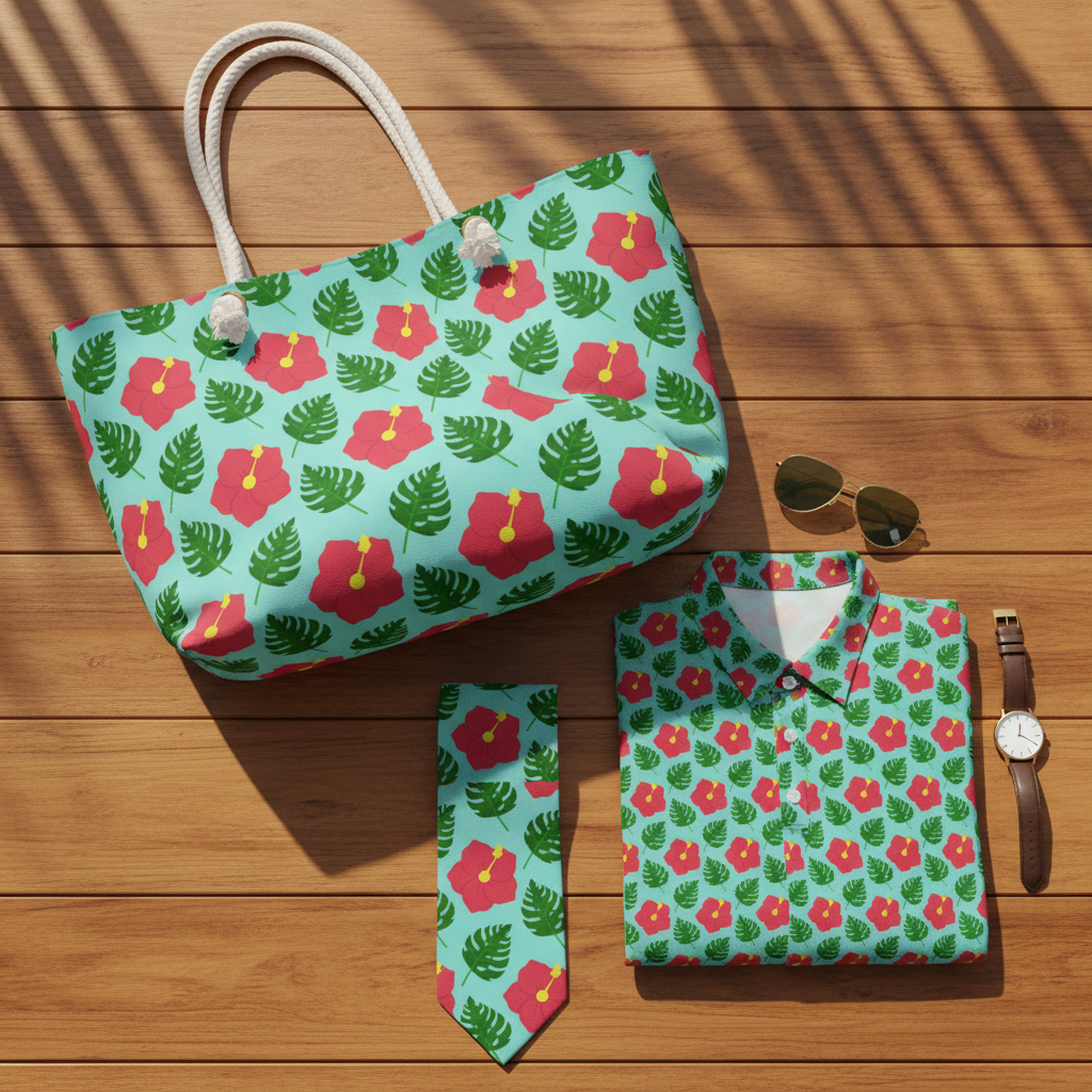 Monstera Leaf Hibiscus - Flat Lay