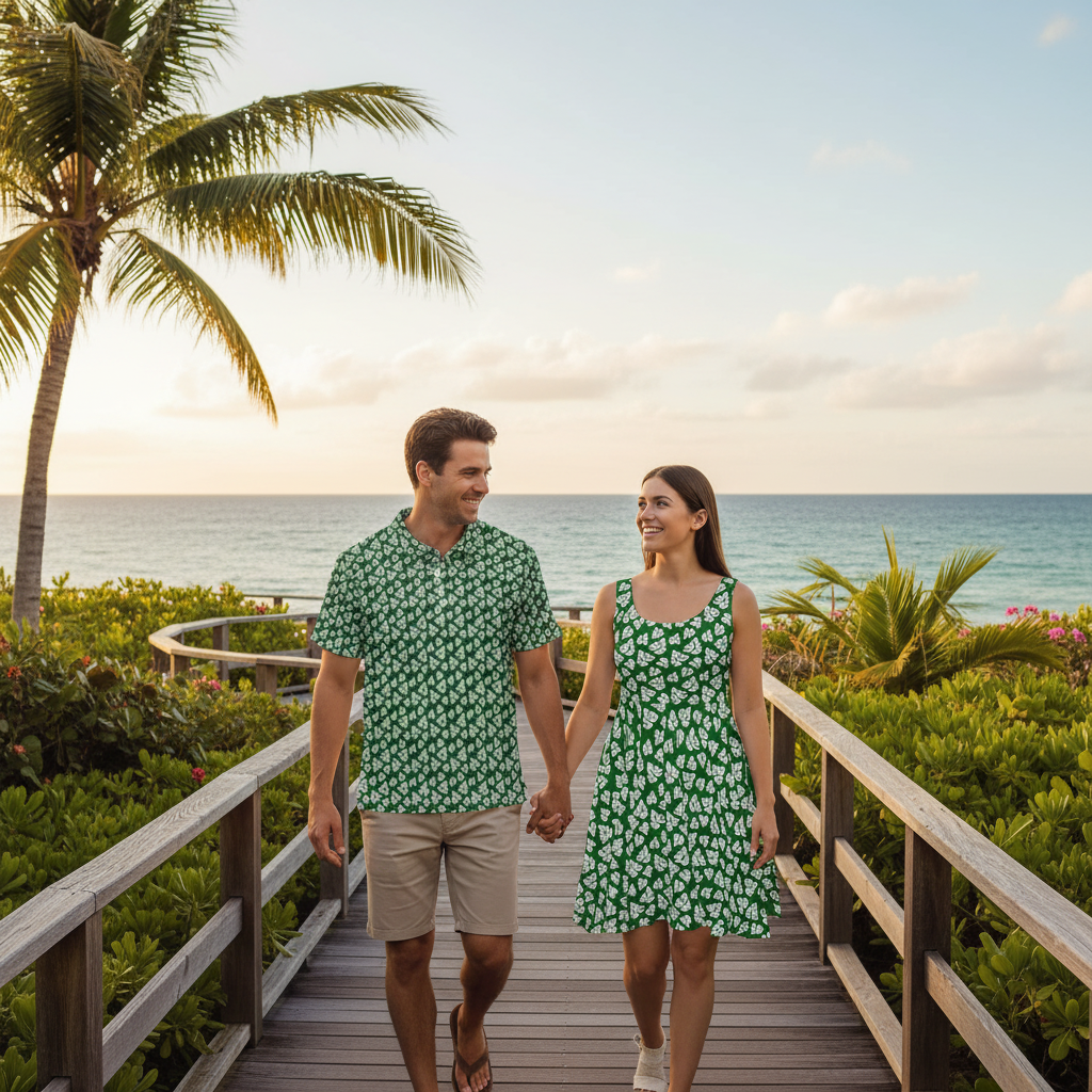 Monstera on Green - Couple