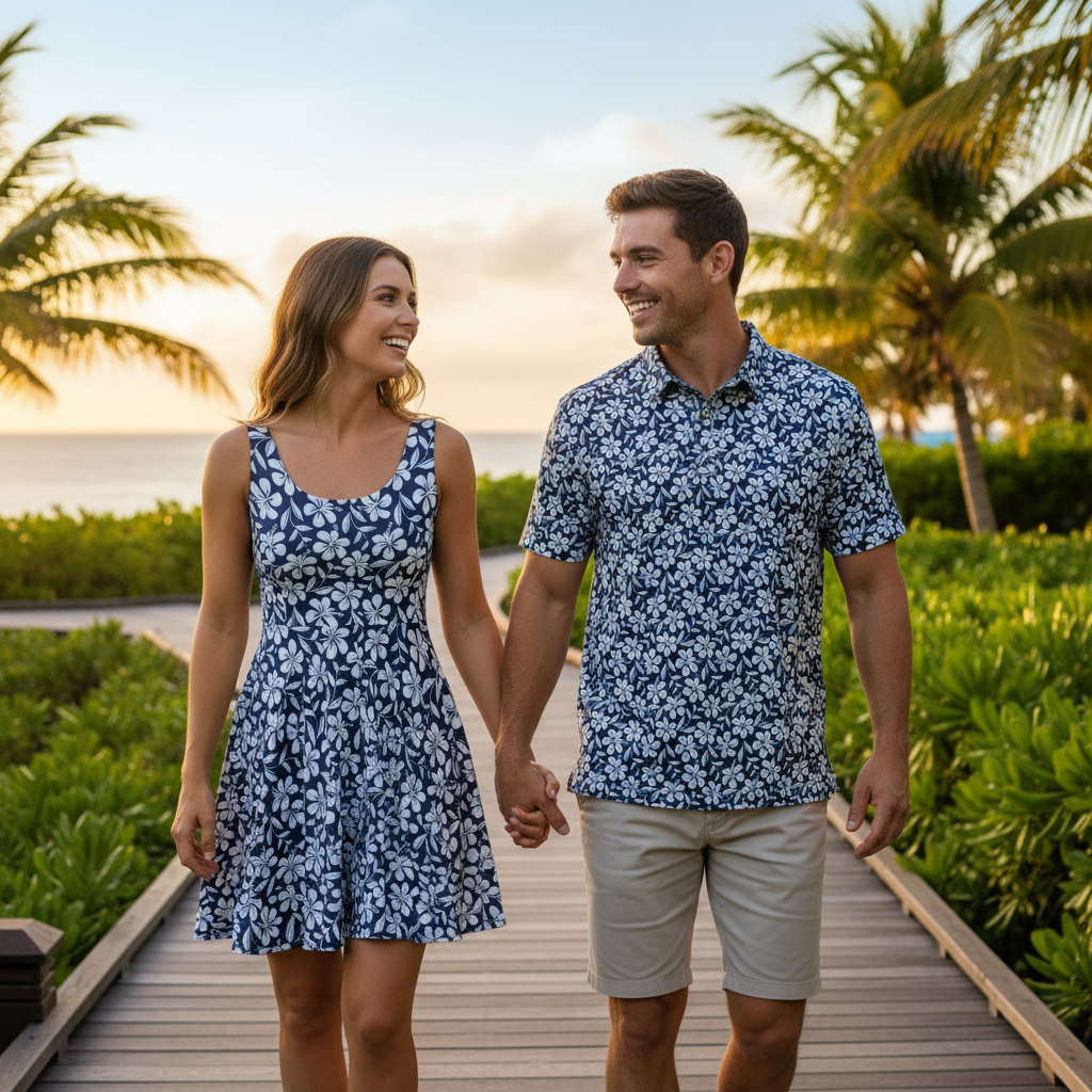 Nautical Blue Hibiscus - Couple