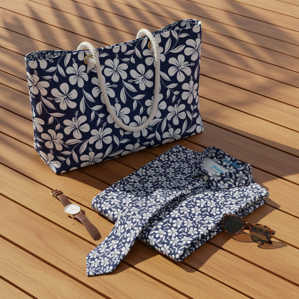 Nautical Blue Hibiscus - Flat Lay