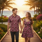 Pink Hibiscus on Red - Couple