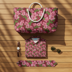 Pink Hibiscus on Red - Flat Lay
