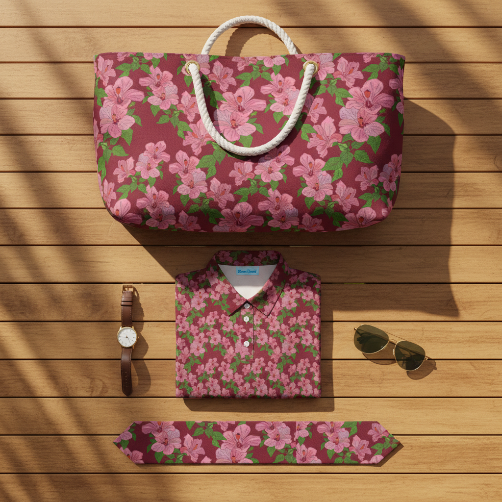 Pink Hibiscus on Red - Flat Lay