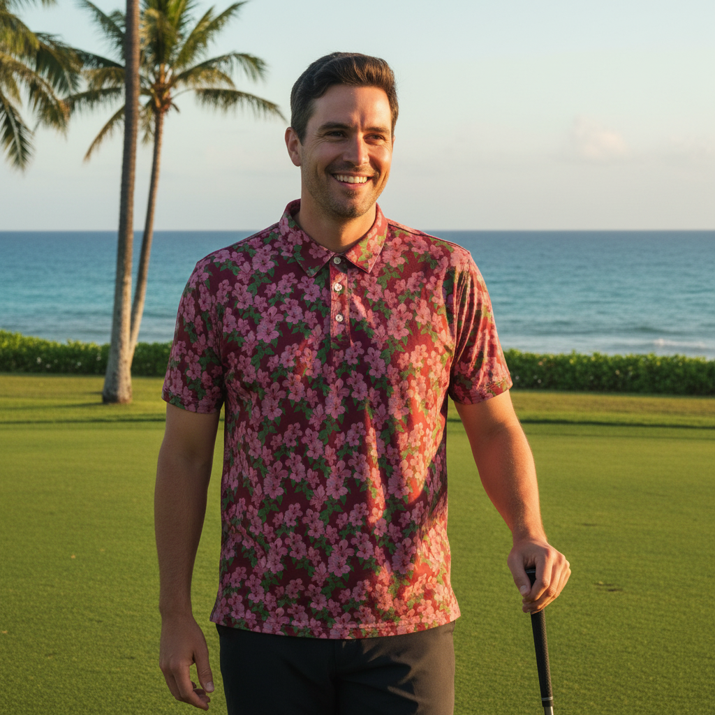 Pink Hibiscus on Red - Golf