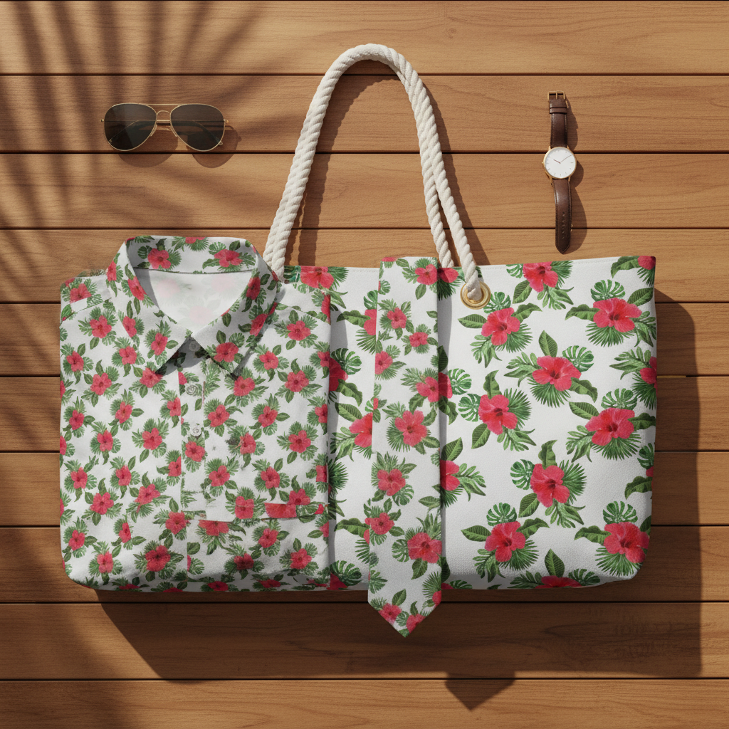 Red Hibiscus Polo - Flat Lay Revised