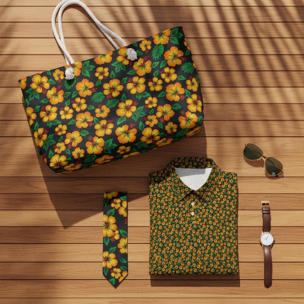 Tropical Gardens on Black - Flat Lay